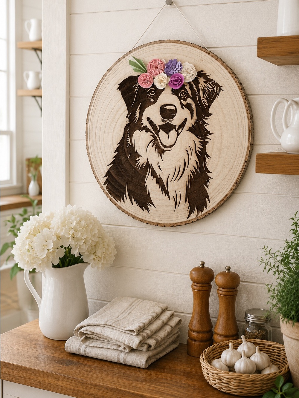 Handmade Dog Cat Pet Wall Art w/ Paper Flowers